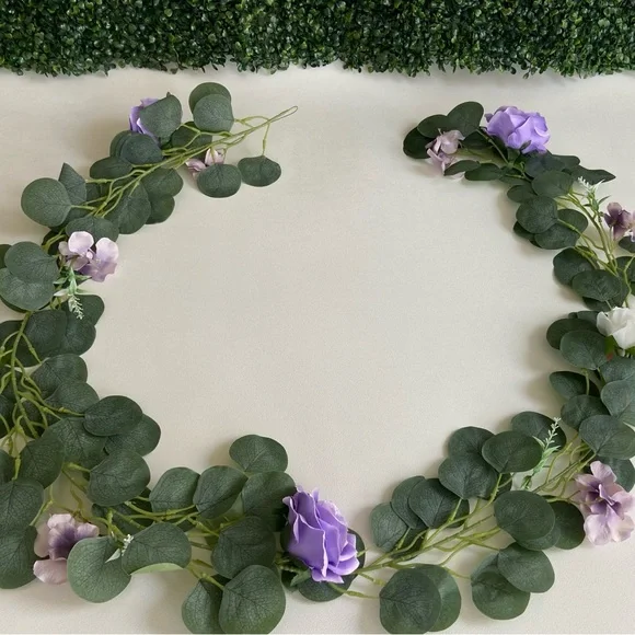 6.5 Foot Lavender Purple Rose White Flower Eucalyptus Garlands Custom Vine New - Picture 6 of 6